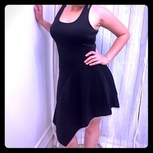 Black Asymetrical dress With delicate Chains at bottom